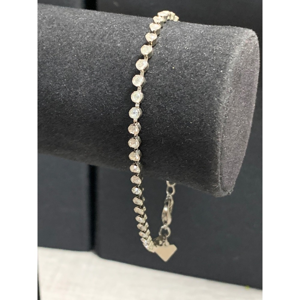 Cookie Lee Silver Tone Clear Crystal Tennis Bracelet 8 Inch Heart Charm 3288